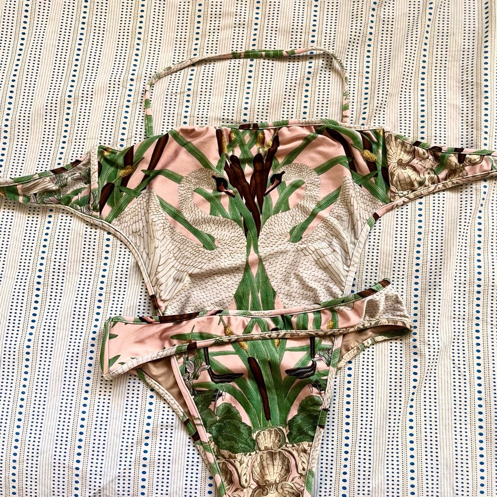 Adriana Degreas NOUVEAU SWAN V-Cut Strapless Swimsuit, L - Picture 2 of 7